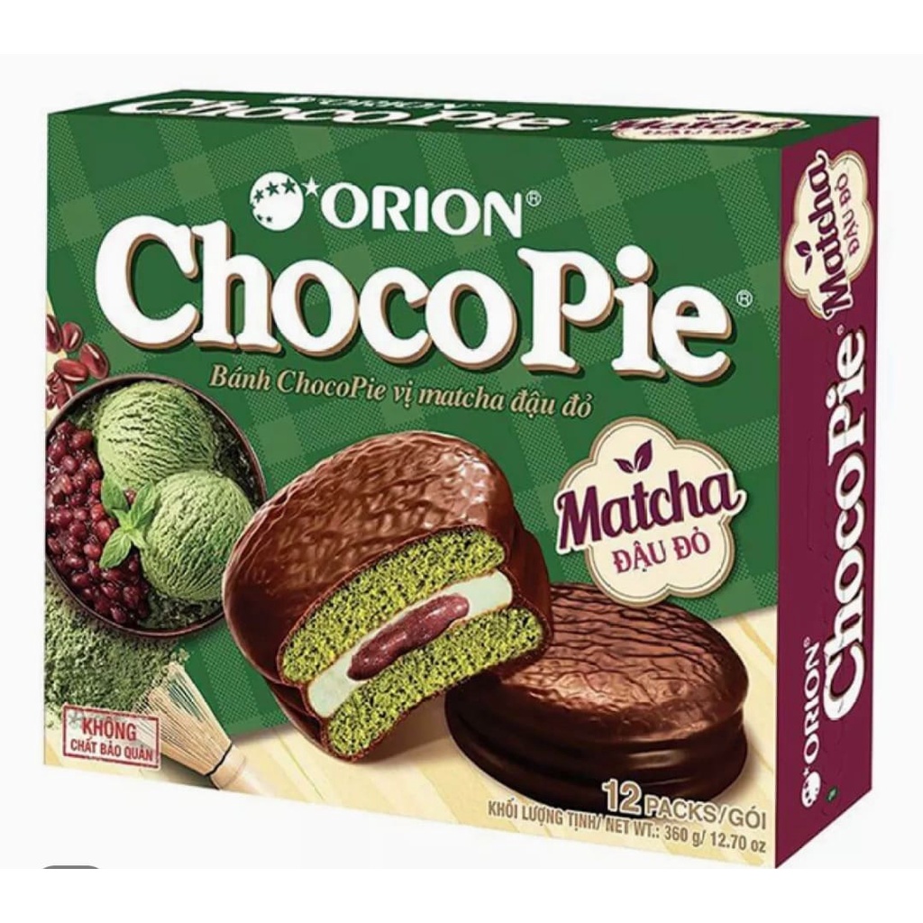 ChocoPie Matcha Red Bean Flavor 360g - 12 Pack/Box, 8 Box/Case