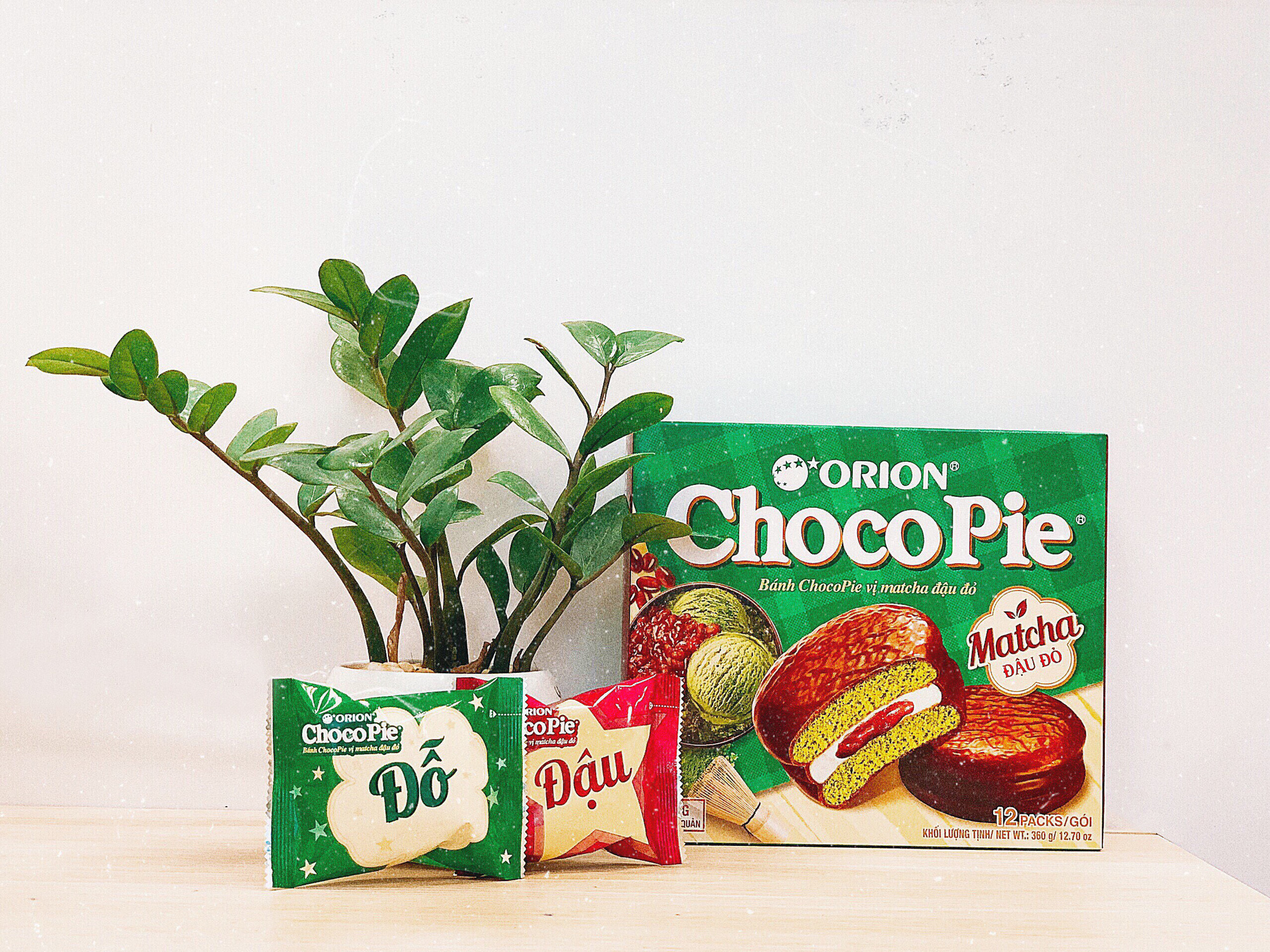 ChocoPie Matcha Red Bean Flavor 360g - 12 Pack/Box, 8 Box/Case