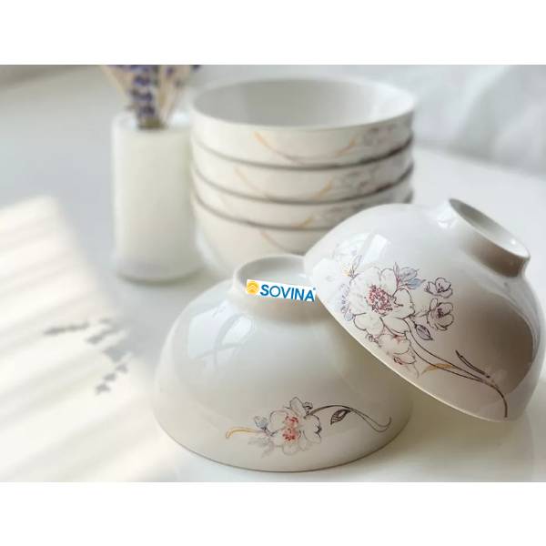 Modern elegant pattern printed ceramic rice bowl with durable ceramic material