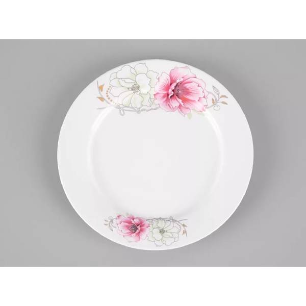 Deep round white dish with special pattern, durable ceramic material