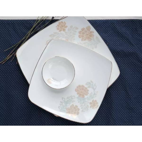 Square porcelain plate elegant pattern design durable material 6.5/8/10.5 inch