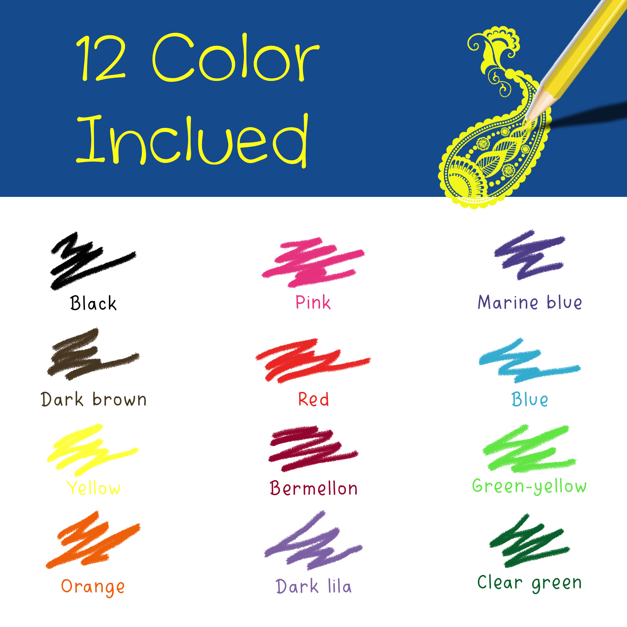 BeeArt Erase Colored Pencils, Plastic, Multicolor coloring for adult and kids, Pack of 12