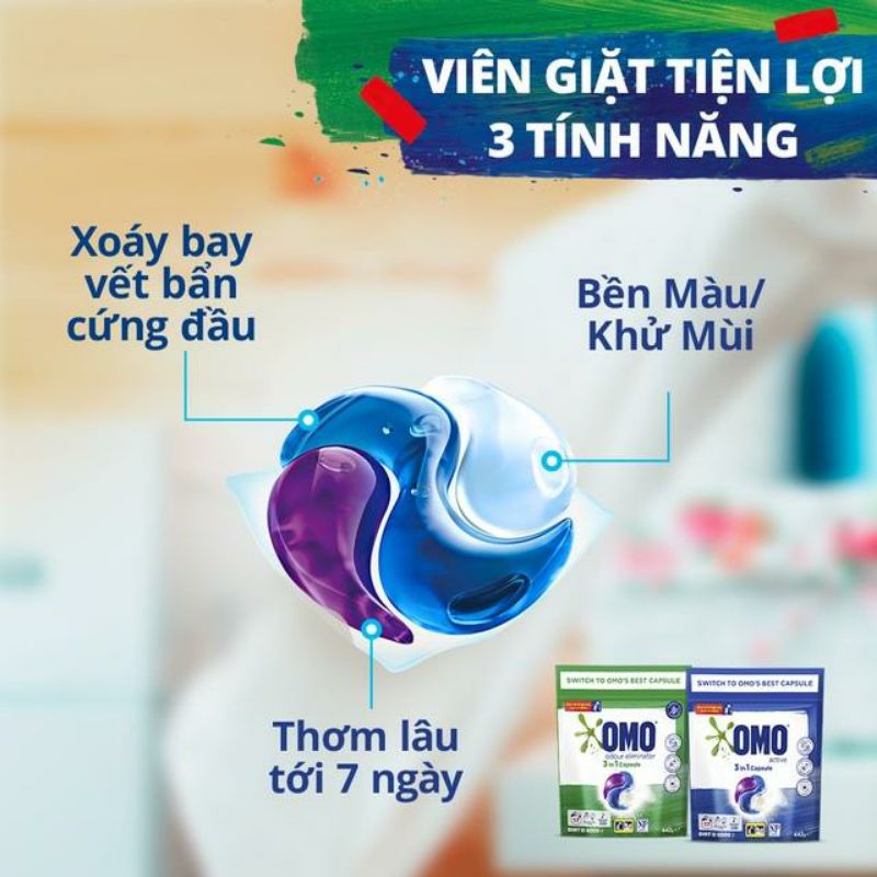 Omo detergent washing tablets with British technology - colorfast (17 tablets/bag) for front- and back-door washing machines