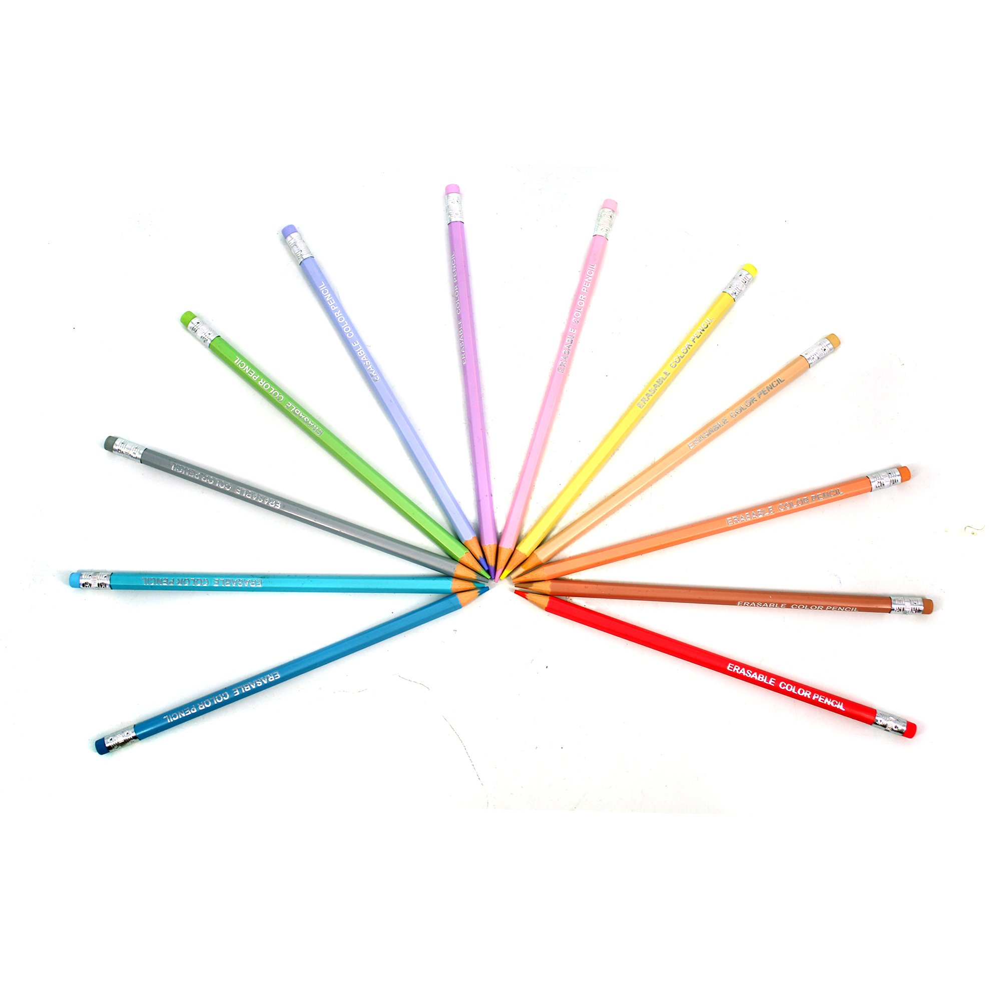 BeeArt Erase Colored Pencils, Plastic, Pastel coloring for adult and kids, Pack of 12