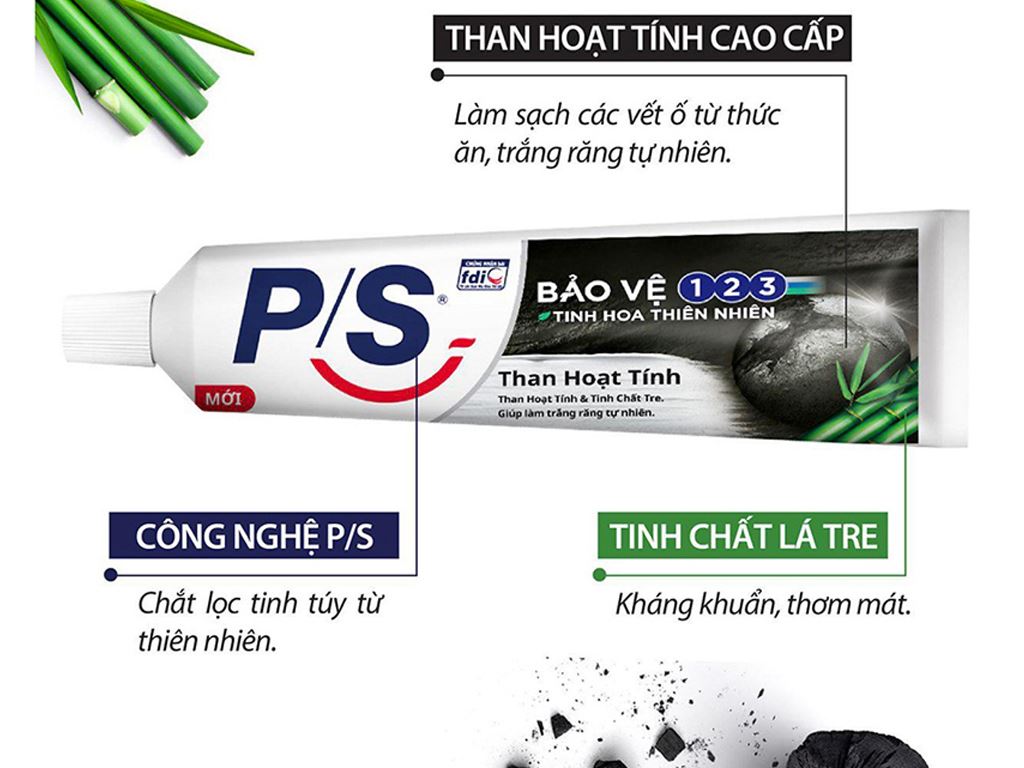 P/S toothpaste protect 123 activated charcoal natural teeth whitening 180g